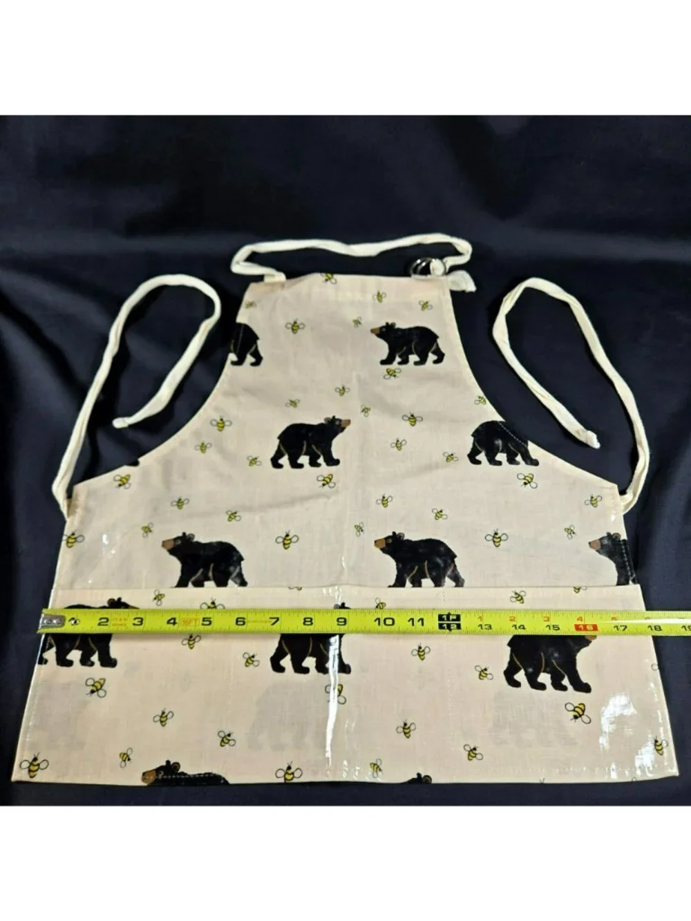 Now Designs Bear & Bee Print YOUTH Apron Cotton w PVC Coating Adjustable Pockets